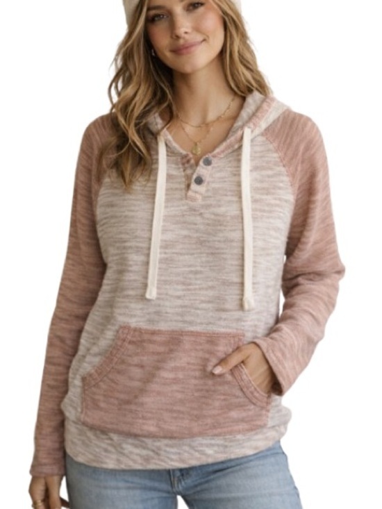Free Planet Tops - Free Planet Hoodie Medium NWOT Colorblock Henley Pullover Boho Cozy